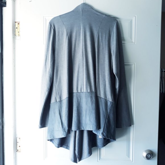 LOGO Lori Goldstein Gray Waterfall Cardigan Sz L - Picture 2 of 9